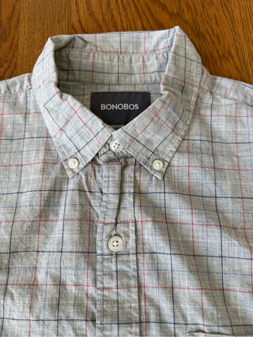 Bonobos Men’s Medium Slim Fit Plaid Button Down Shirt 100% Cotton Gray Blue Red